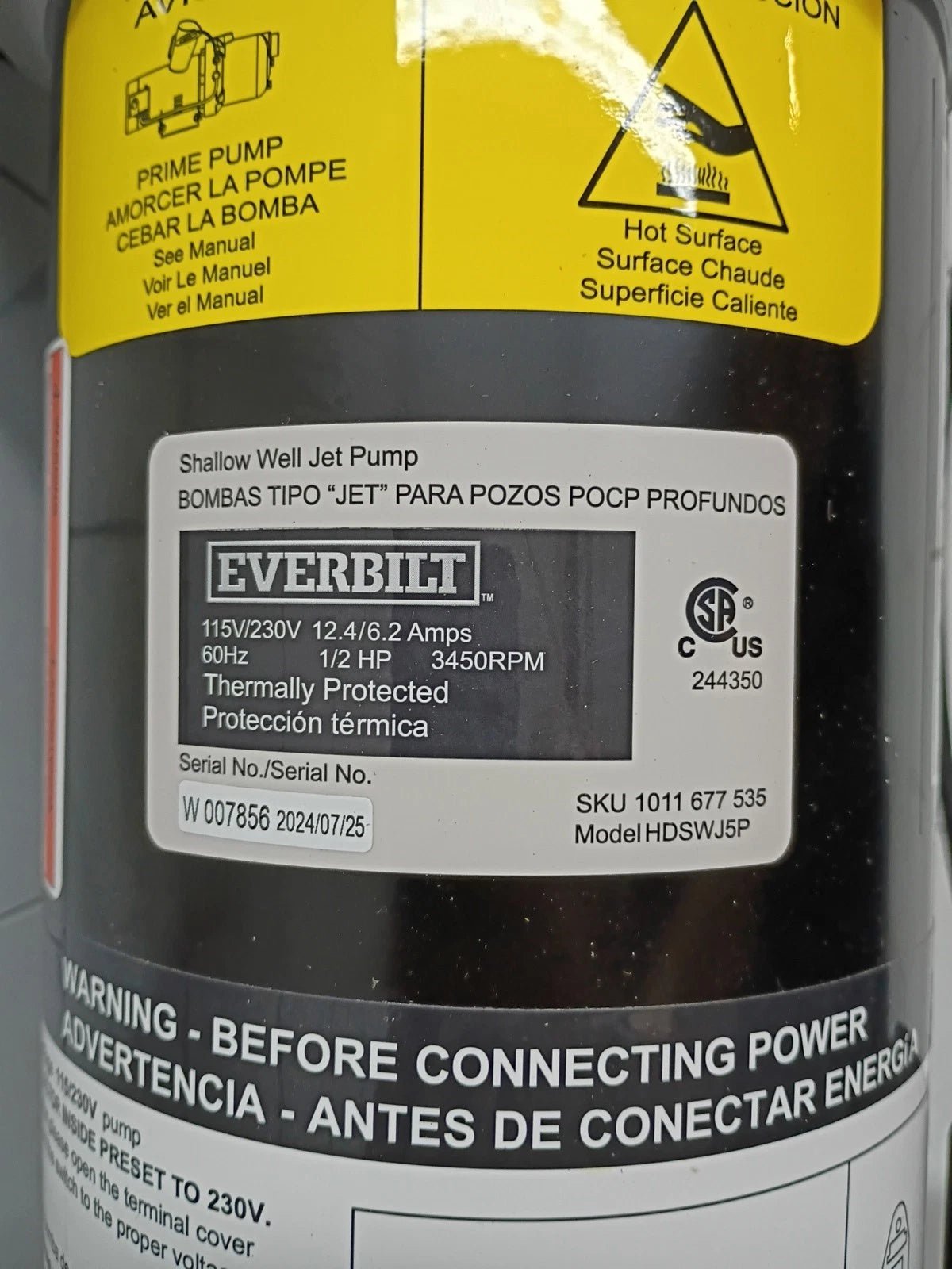 Everbilt HDS2J5P 1/2 HP Plastic Shallow Well Jet Pump New* Open Box