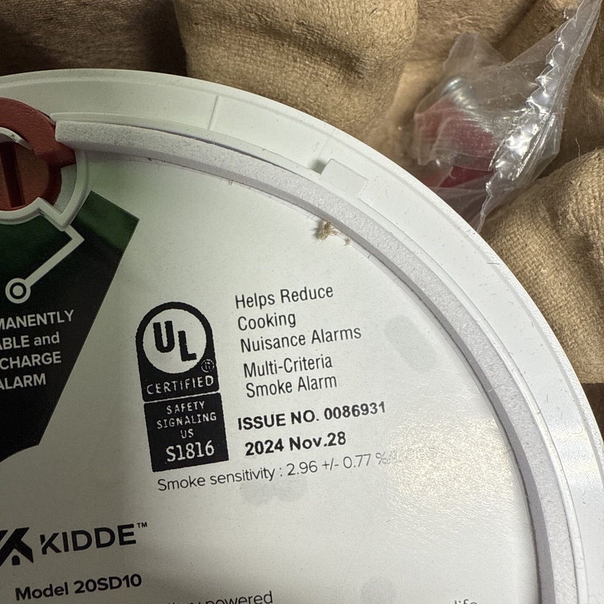 Kidde Smoke Detector 10 Year Battery Powered LED Warning Light Indicators 20SD10