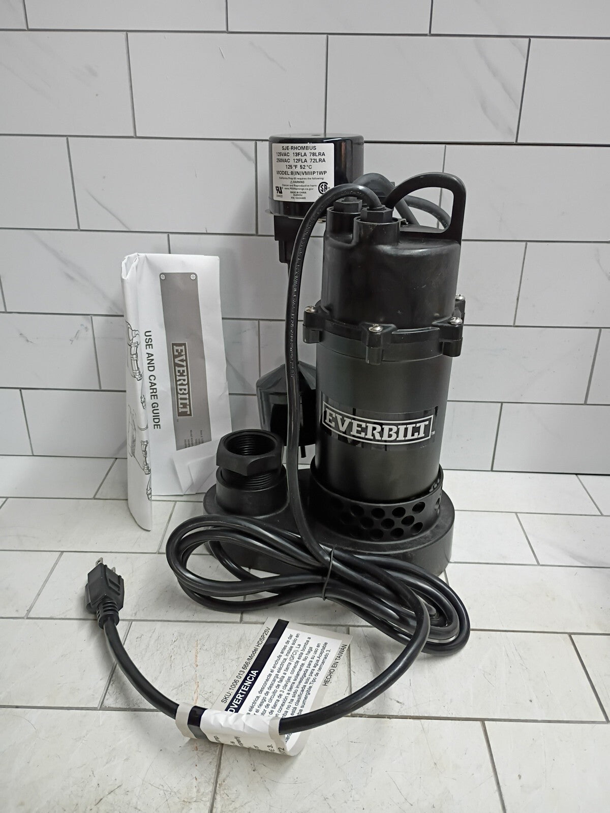 Everbilt HDSP25V 1/4 HP Aluminum Submersible Sump Pump Vertical Switch Open Box