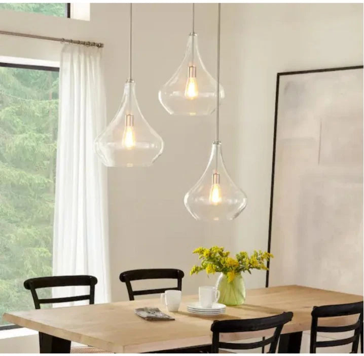 Mora 13 in. W x 17 in. H 1-Light Clear Glass Teardrop Modern Pendant Open Box