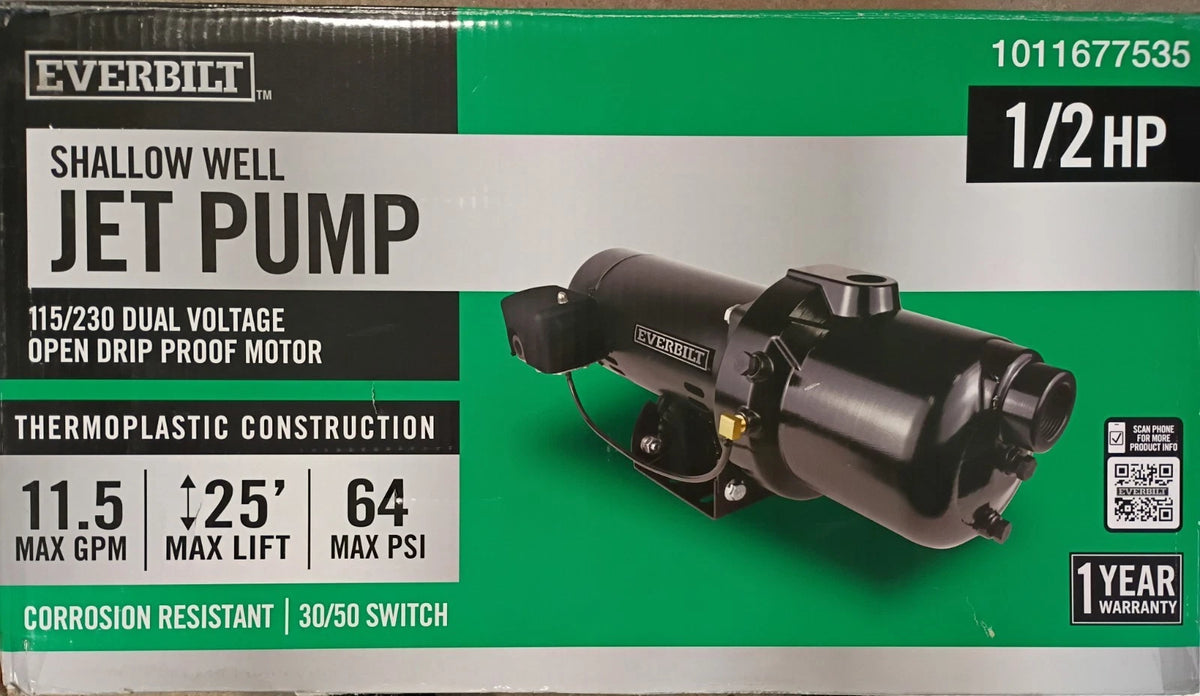 HDSWJ5P Everbilt 1/2 HP Thermoplastic Shallow Well Jet Pump Open Box Read
