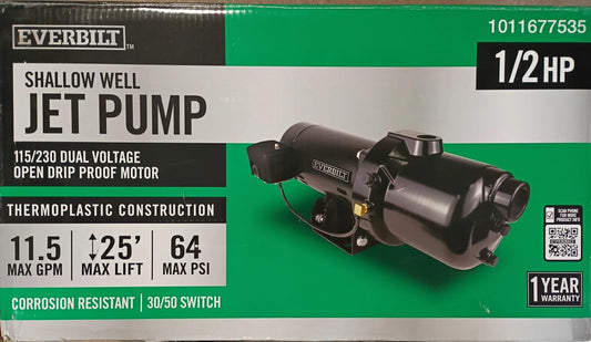 HDSWJ5P Everbilt 1/2 HP Thermoplastic Shallow Well Jet Pump Open Box Read
