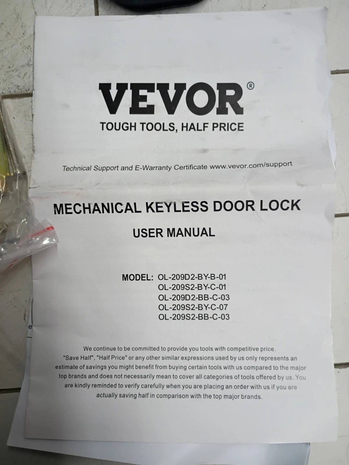 VEVOR OL-209S2-BY-C-01 Mechanical Keyless Entry Door Lock Black NEW OPEN BOX