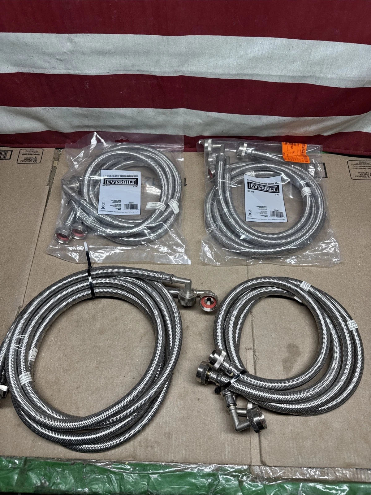 LOT OF 4 Everbilt 4 ft. Stainless Steel Washing Machine Hose Connector