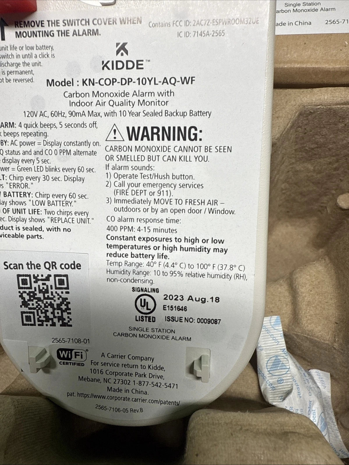 E-7. Kidde Smart Carbon Monoxide Detector & Indoor Air Quality Monitor, Plug In