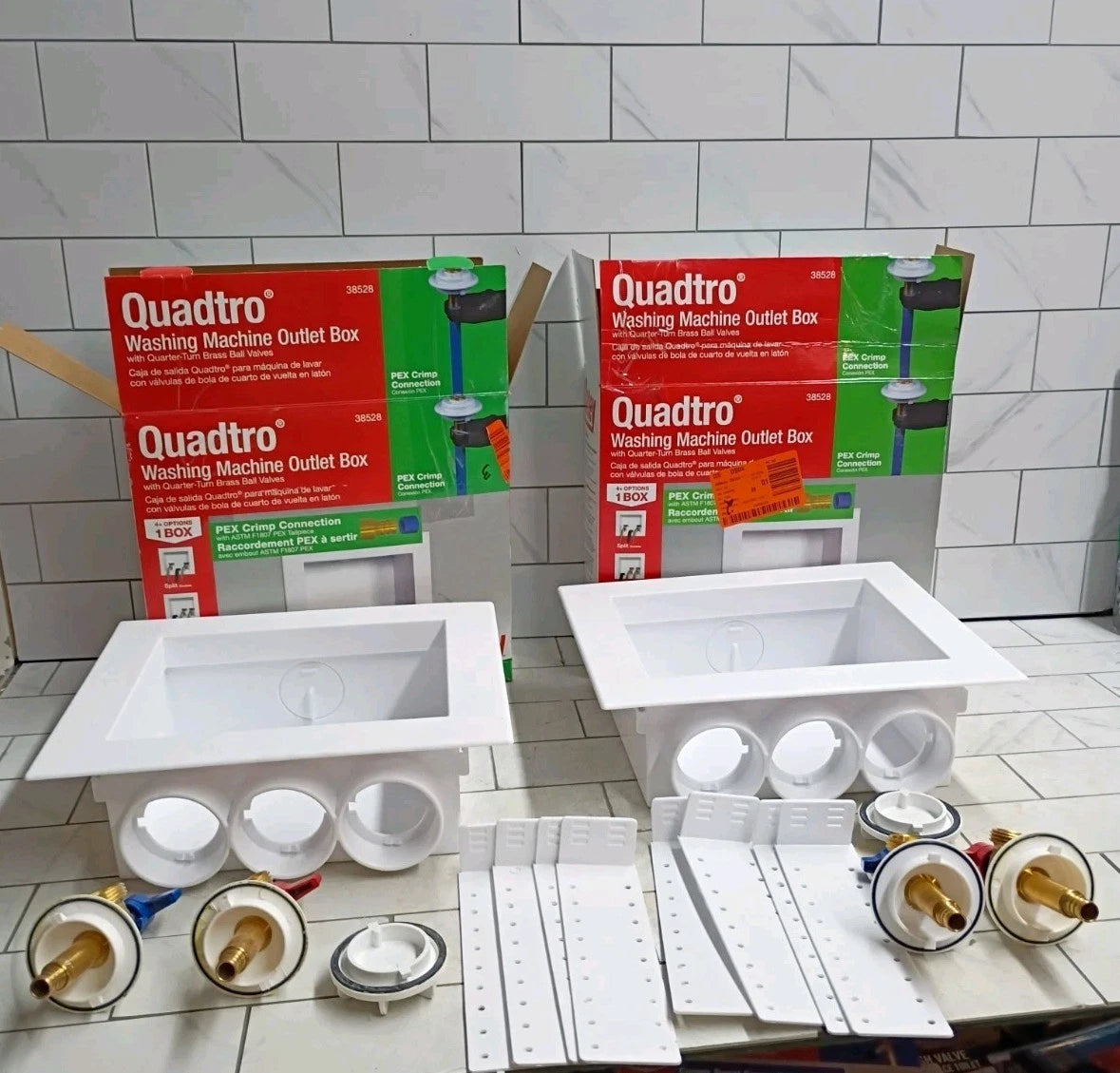 2 Pack Oatey Quadtro 38528 Washing Machine Outlet Box 1/4" Turn x 2" Hub OB.