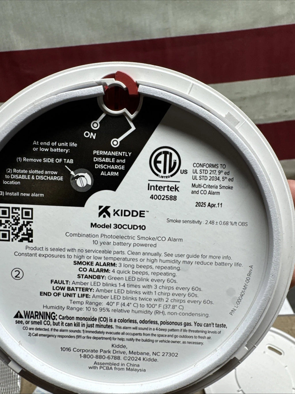 Kidde Smoke & Carbon Monoxide Detector 30CUD10, 10-Yr Battery