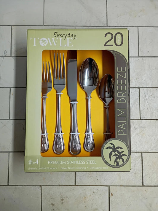 Towle Everyday Palm Breeze Stainless Steel 20pc. Flatware Set, Open Box