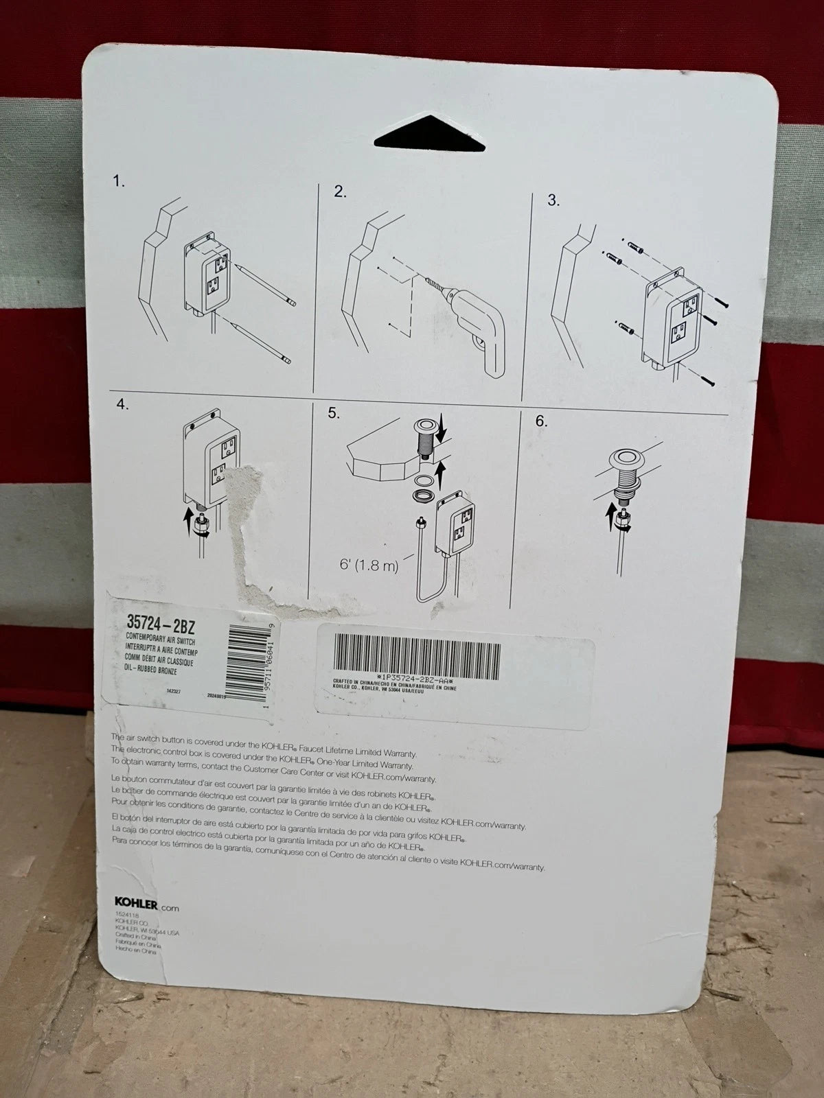 Kohler K-35724-2BZ Garbage Disposal Air Switch Kit, Oil Rubbed Bronze, NEW