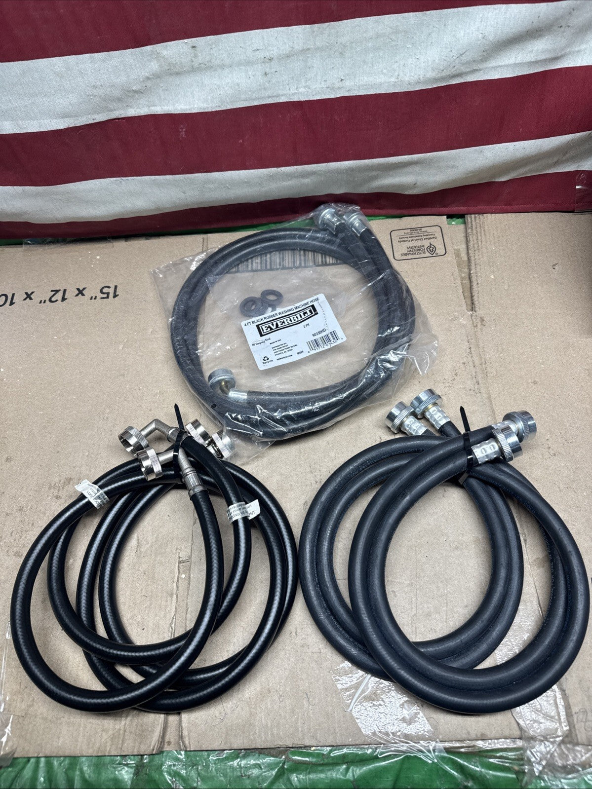 3pair Everbilt Washing Machine Connector w/ 90-Deg Elbow Black Rubber 4'