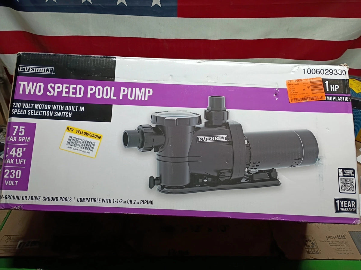 Everbilt 1HP 2 Speed Pool Pump 230 Volt Motor Above In ground Water 75 GPM, OB,