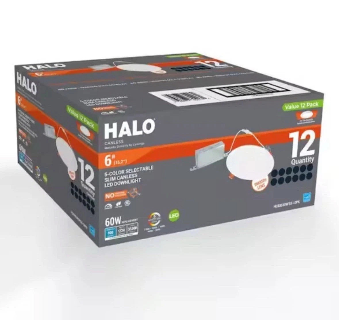 HALO HLBSL 6 in. Can Less Integrated LED, 900 Lumens, 5CCT, White (12-Pack)