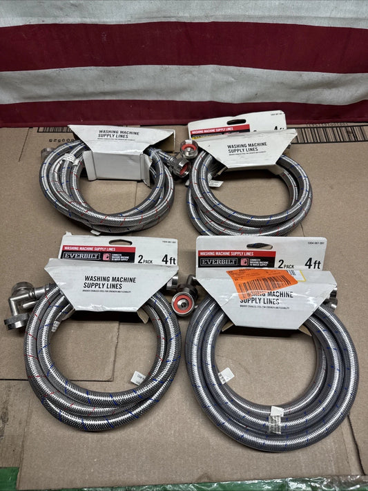 4pairs Universal Washing Machine Hoses 90 Deg Elbow Stainless Steel