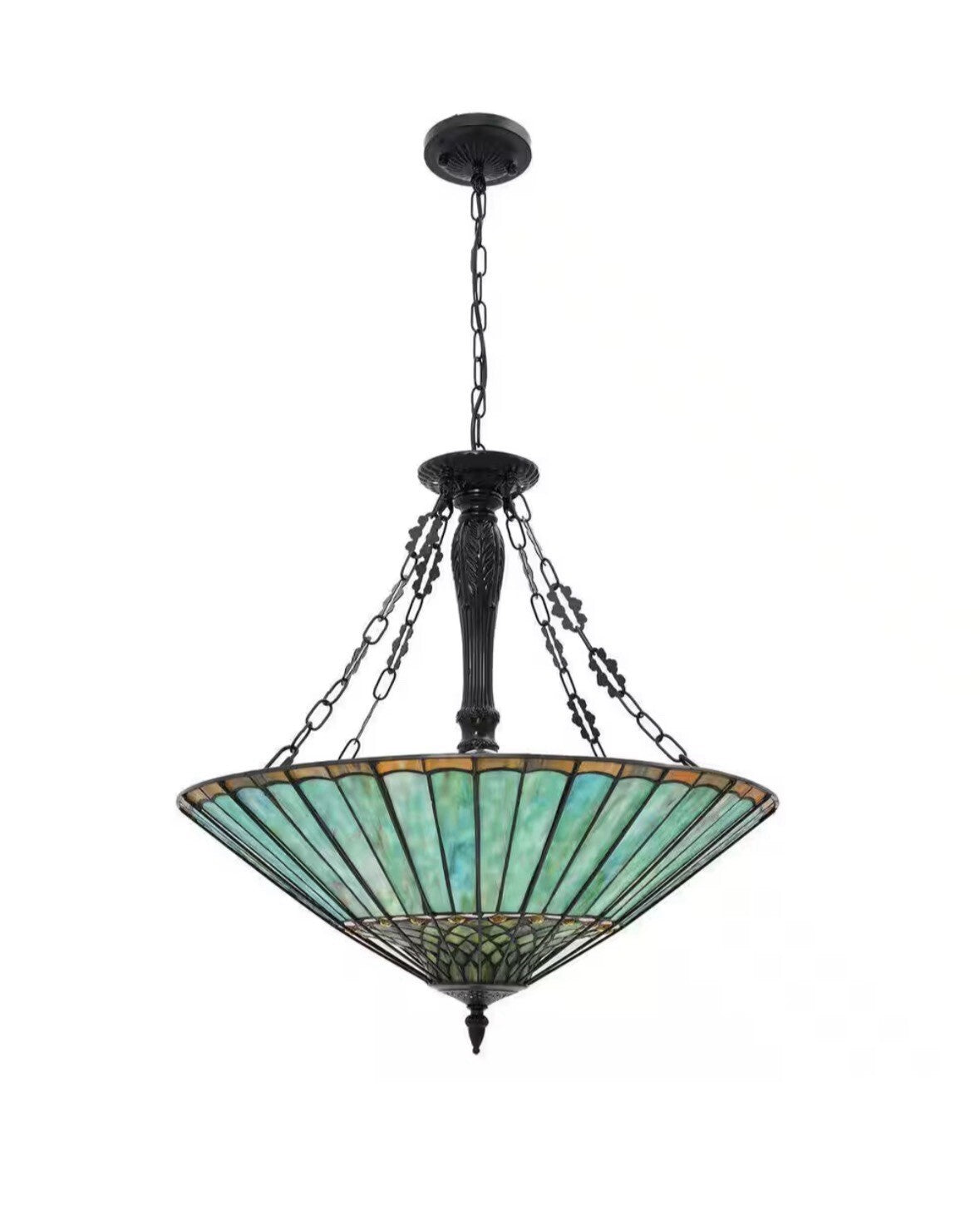23.62 in. 5-Light Emerald Green Vintage Tiffany Shaded Pendant Light with Sta…