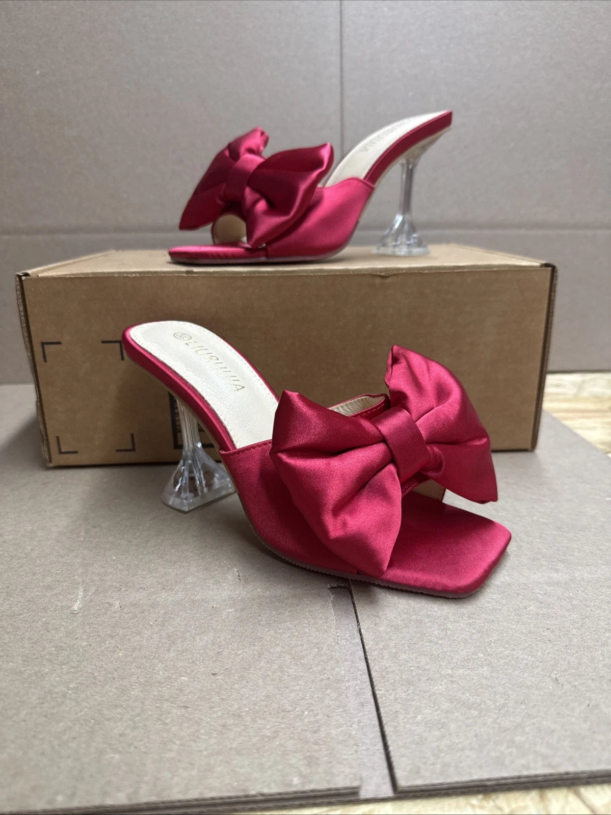 Liuruijia Women’s Size 7 bow high heels mules dress sandals slip on shoes