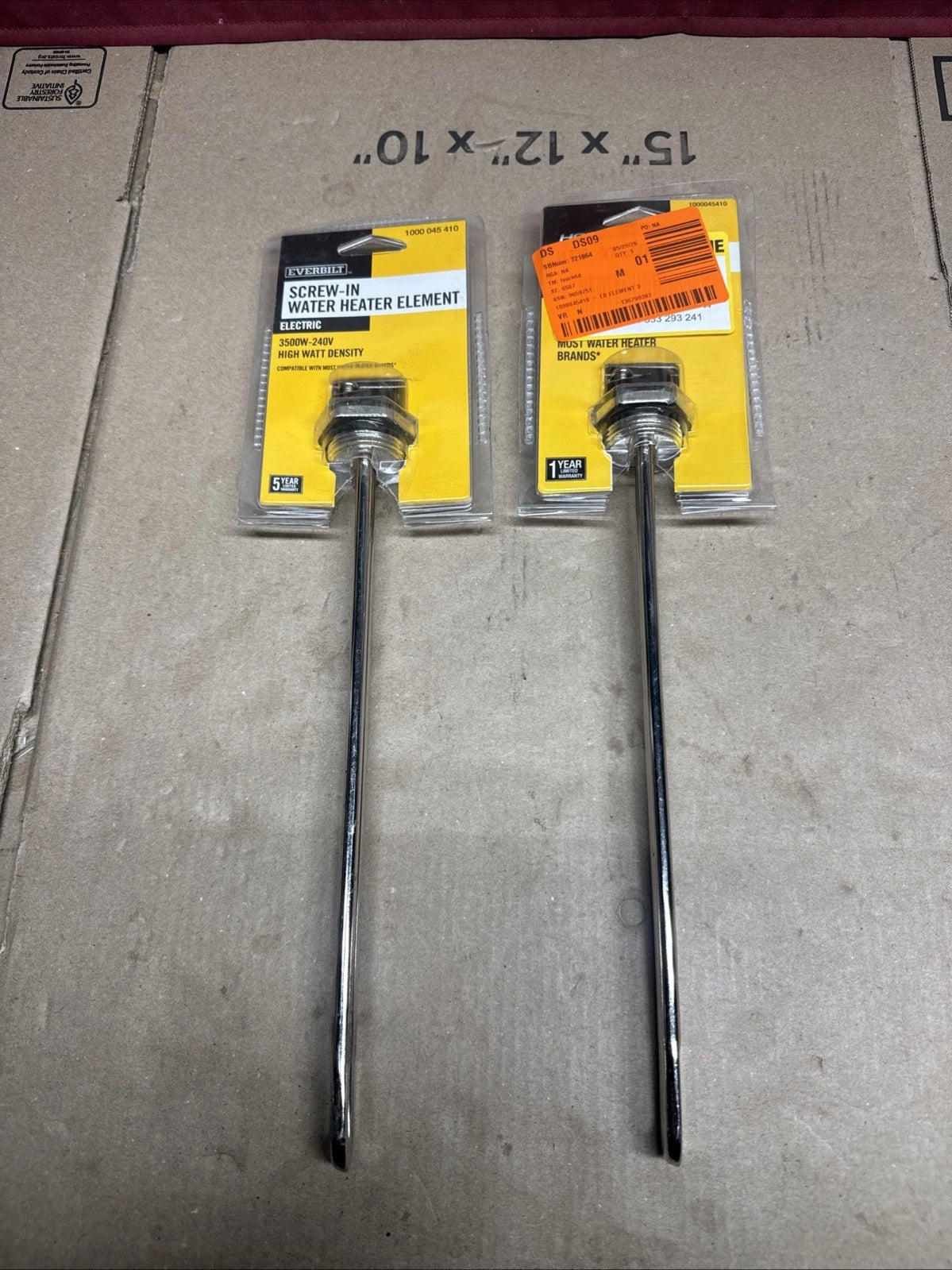 2pk Everbilt 4500W Fold-Back Screw-In Alloy Water Heater Element Stainless Steel