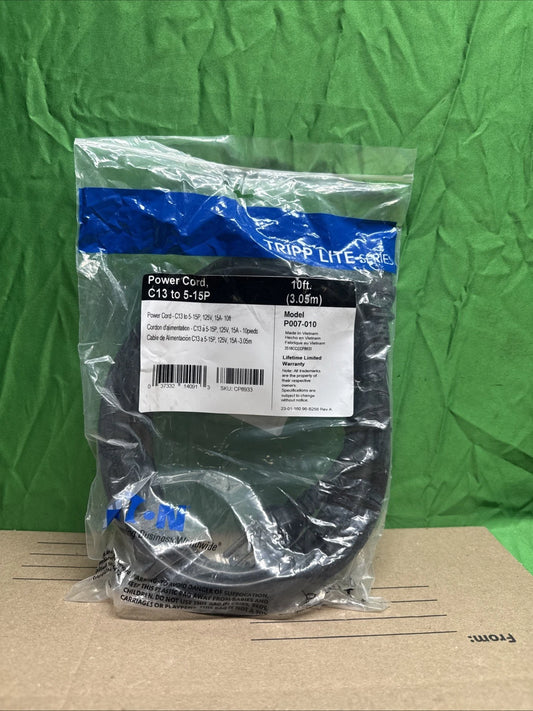 Tripp Lite 10ft /3m Power Cable, 5-15p to PC-Style Receptacle (C13)