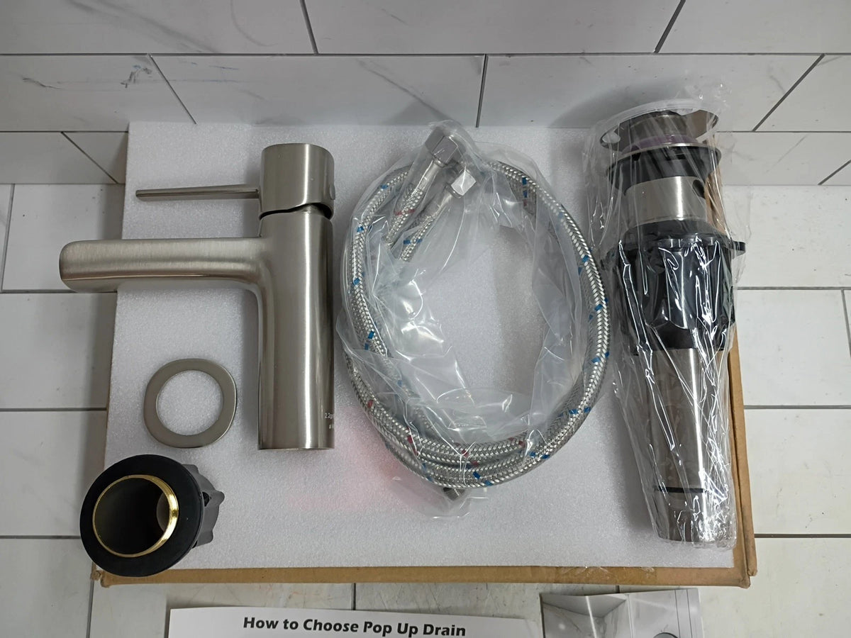 Modern Bathroom Faucet w/ Drip-Free Valve in Brushed Nickel New Open Box