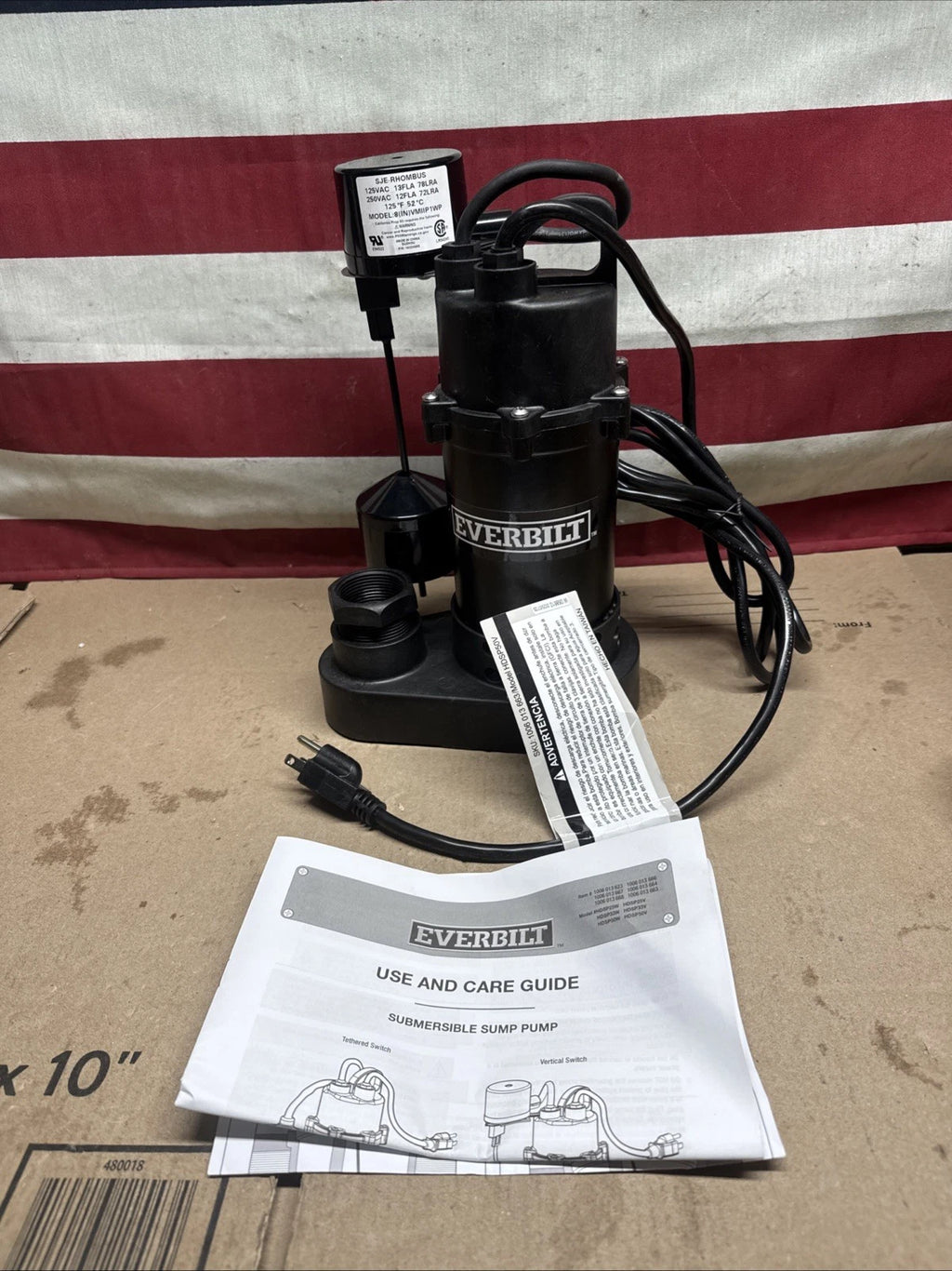 Everbilt HDSP50V 1/2 HP Submersible Sump Pump Thermoplastic Vertical., Open Box.