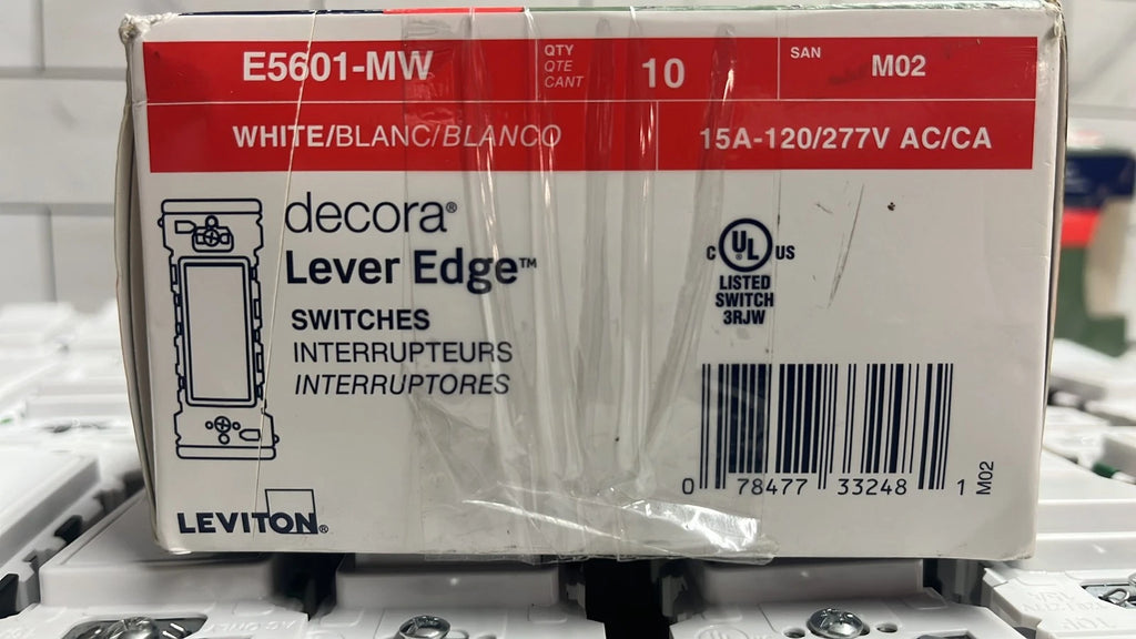 30 Pack Leviton E5601-MW Decora Lever Edge 15 Amp 120V Single Pole Switch White
