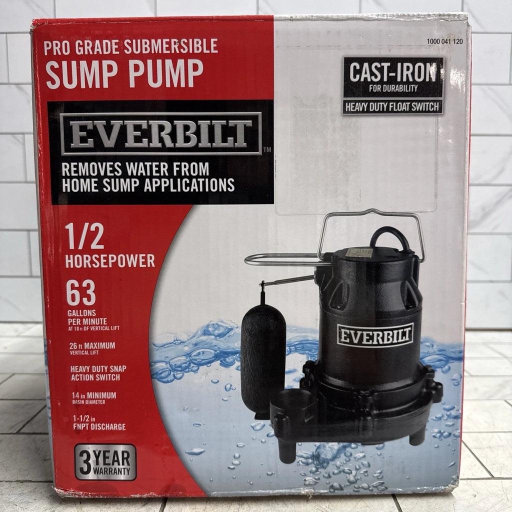 Everbilt HDS50 1/2 HP Cast Iron Pro Grade Submersible Sump Pump OPEN BOX.