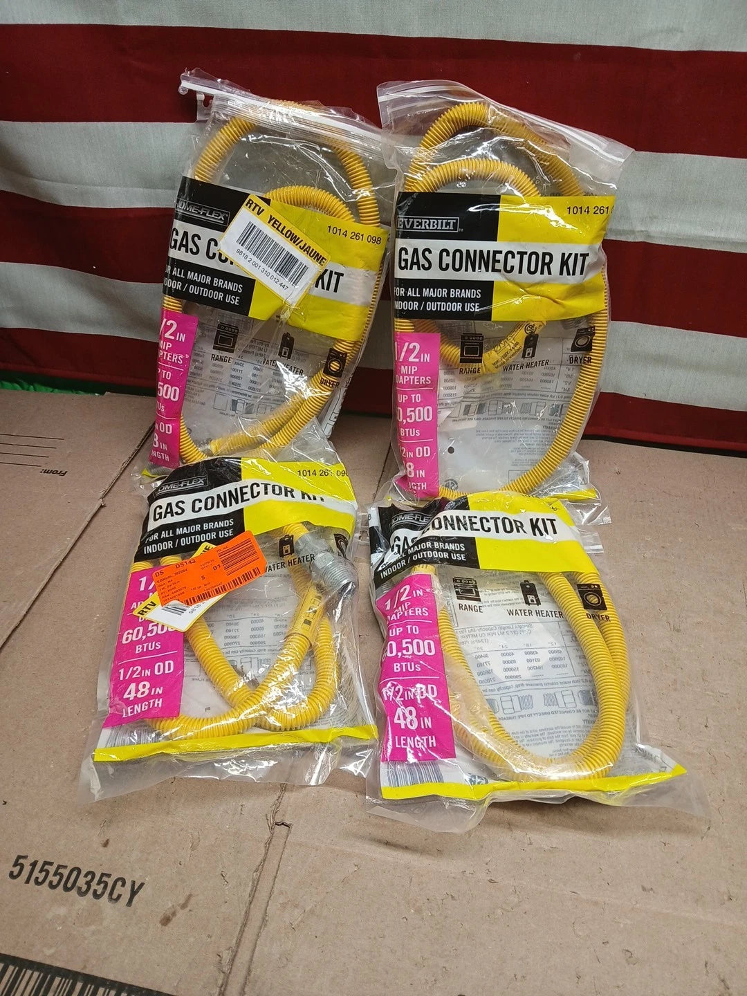 Lot Of 4 Everbilt1/2 in. MIP x 1/2 in. MIP x 48 in. Gas Connector (1/2 in. OD)