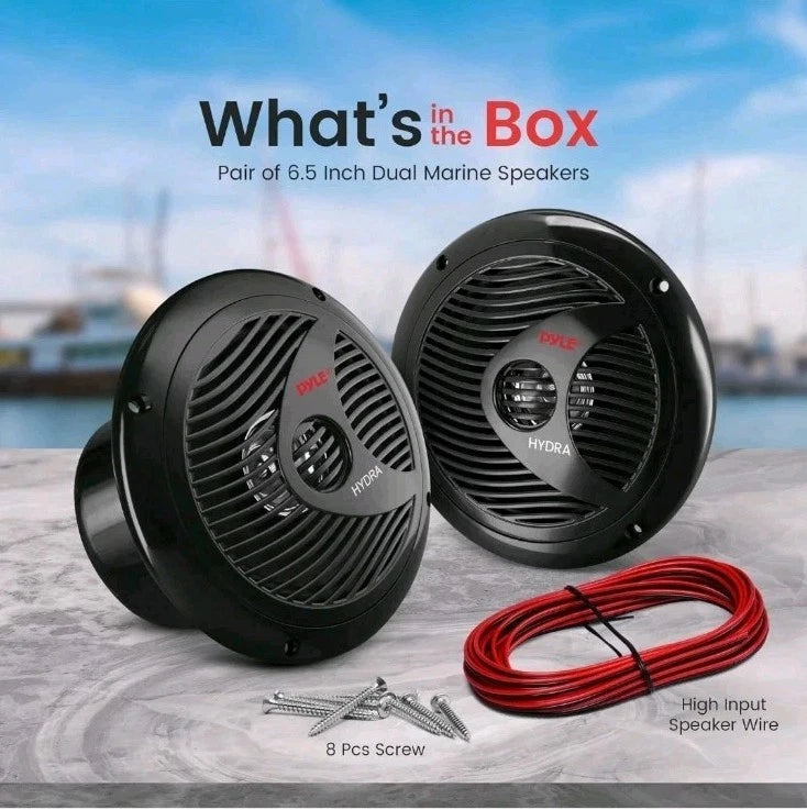 2-PK Pyle 6.5 Inch Dual Marine Speakers 2 Way Waterproof Weather Resistant 150W