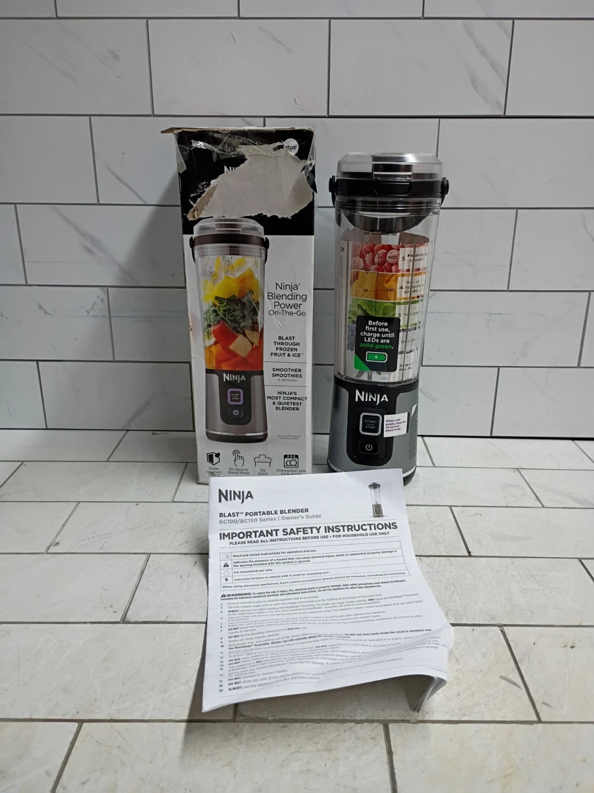Ninja Blast 18oz Portable Blender with Leak Proof Sip Lid Open Box READ
