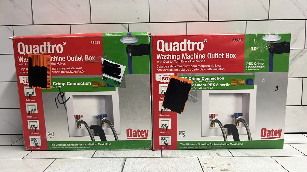 (2 Pack) Oatey Quadtro 38528 Washing Machine Outlet Box With PEX Crimp Valves OB