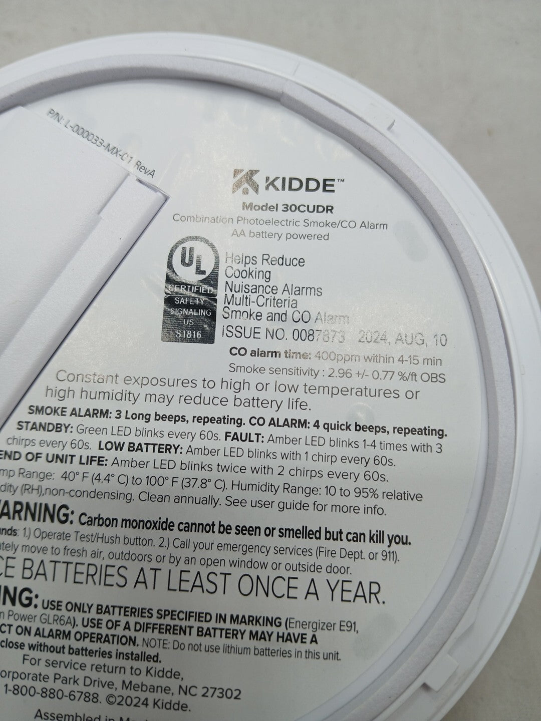 Kidde Detect 30CUDR / 21032830 Combination Smoke & Carbon Monoxide Alarm, White