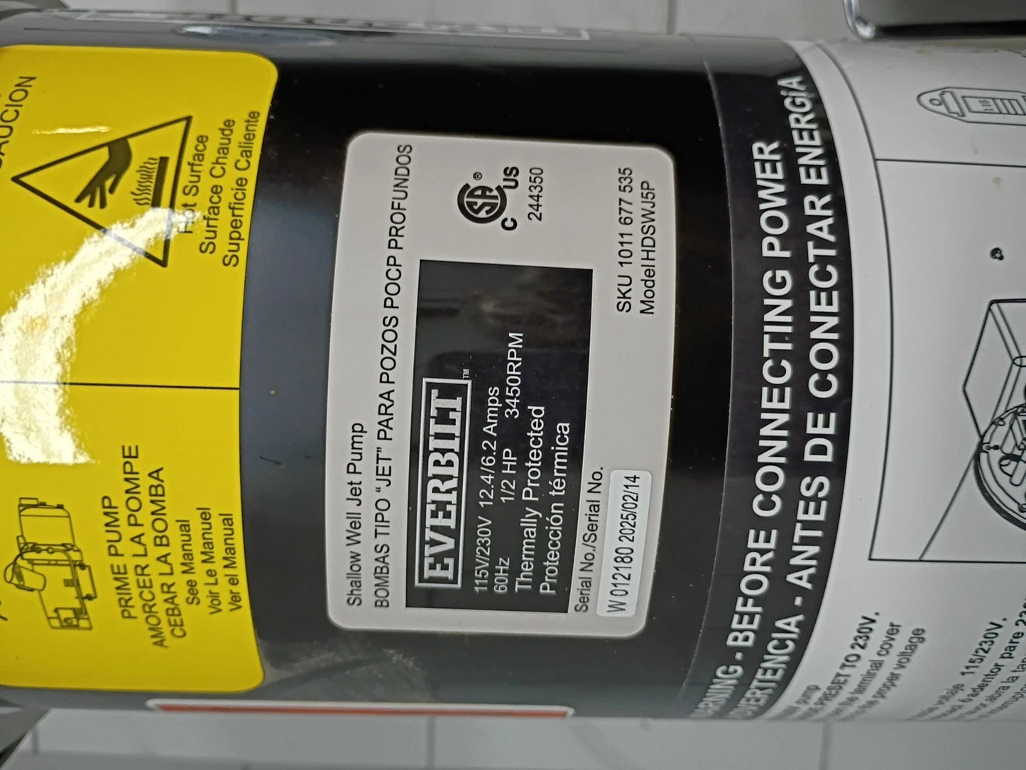 Everbilt HDSWJ5P 1/2 HP Shallow Well Jet Pump New Open Box