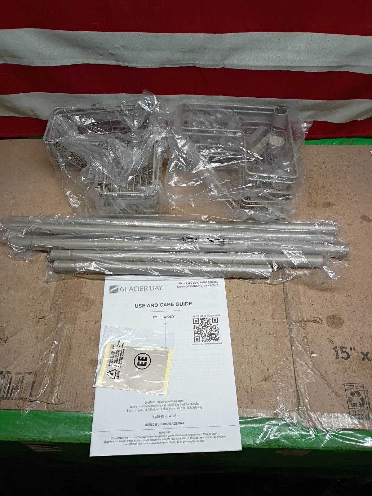 Glacier 2130NNHD Bay Tension Pole Corner Shower Caddy in Satin Nickel, OPEN BOX,