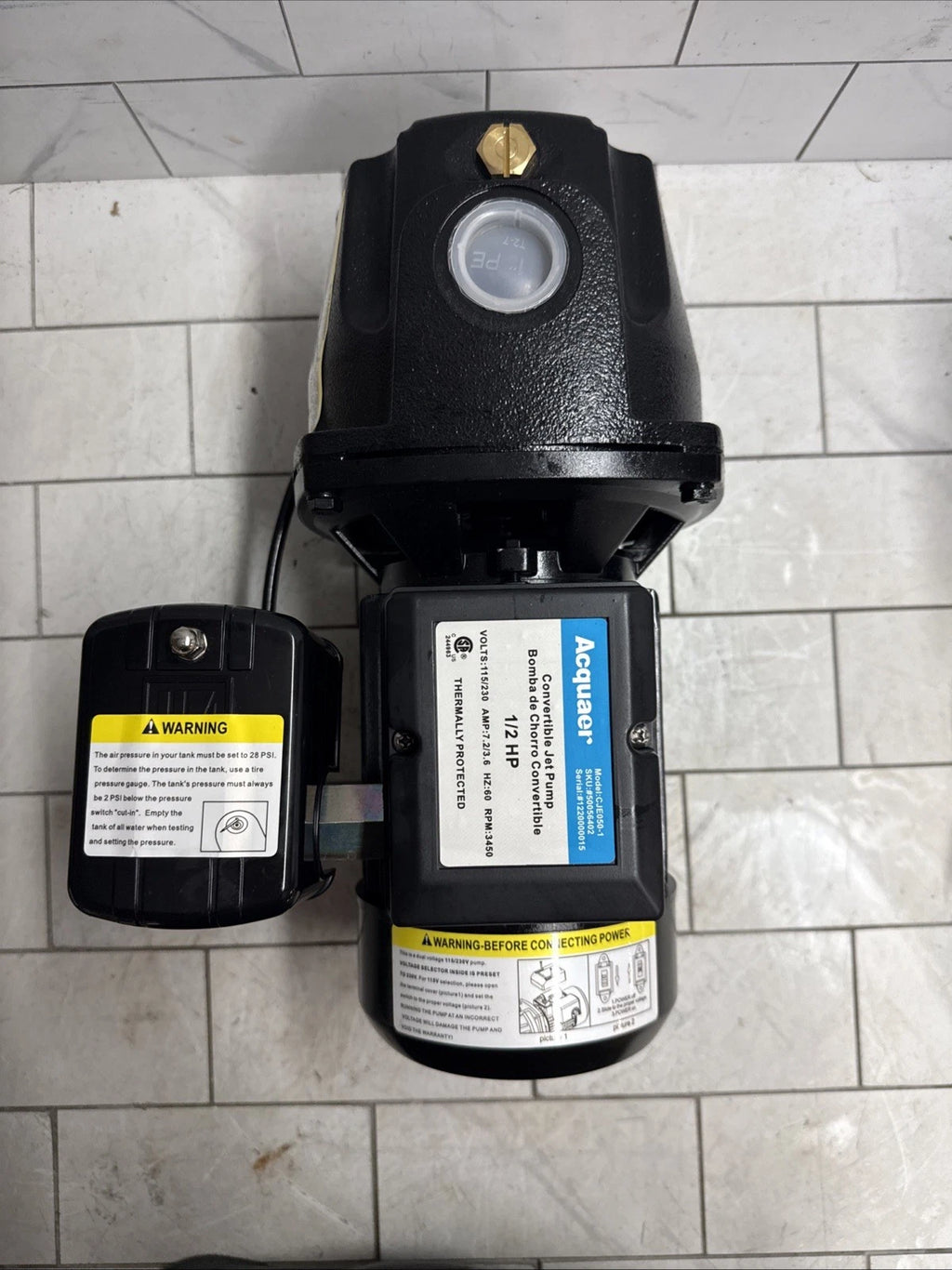 Acquaer CJE050-1 1/2 HP Cast Iron Convertible Jet Pump NEW Open Box