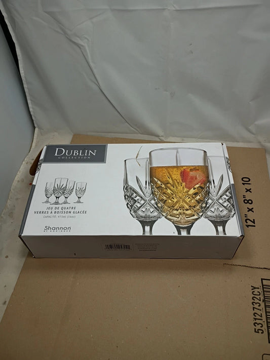 Set Of 4 Shannon Crystal Dublin 16oz Water Goblets Stemmed Beverage Glasses