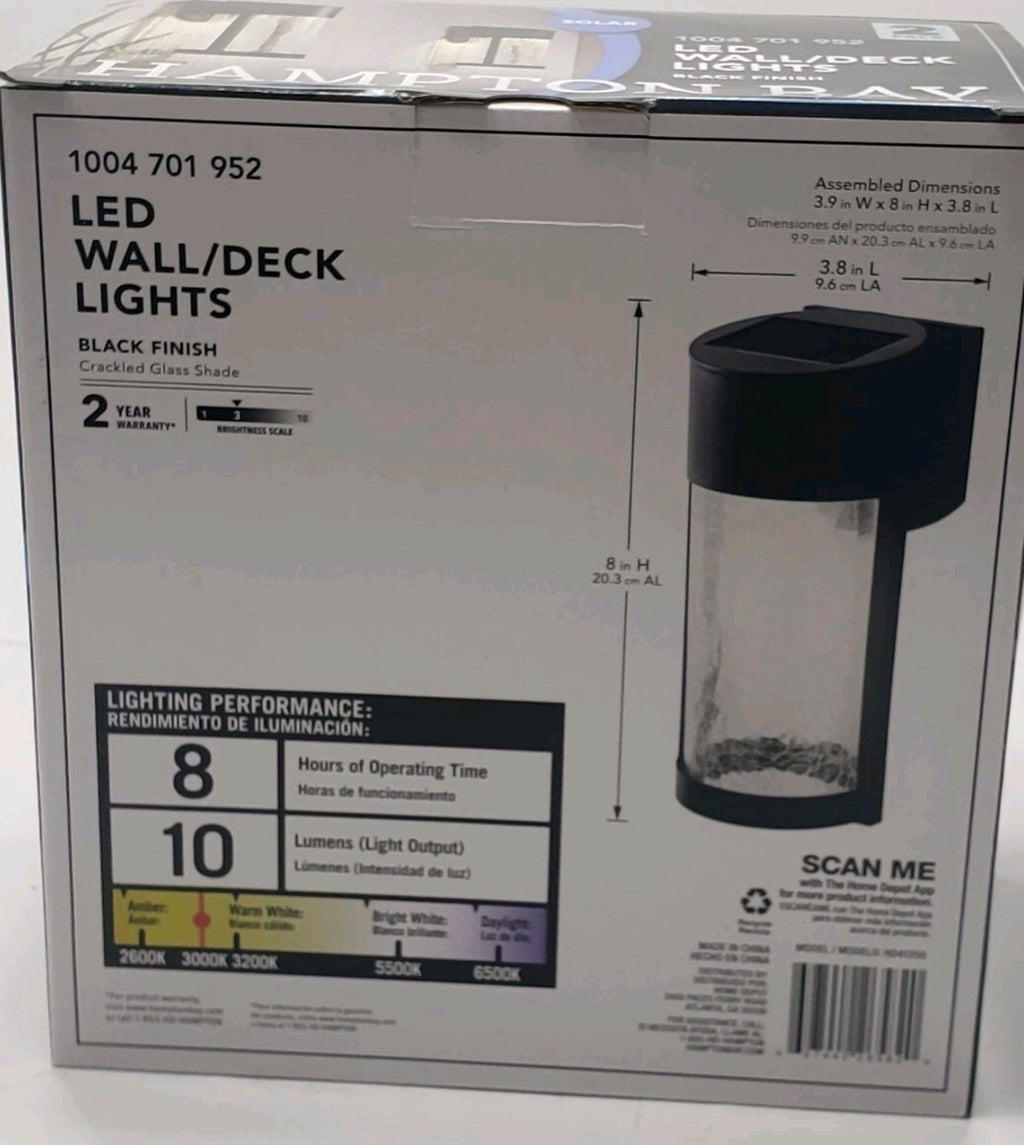 Hampton Bay Solar LED Wall/Deck Lights 1004 701 952 Black Finish 2-Pack