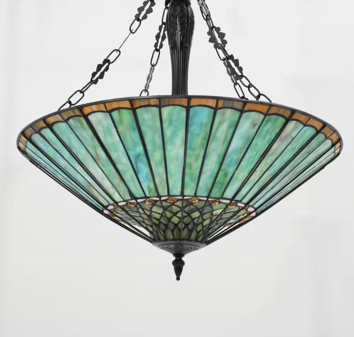 23.62 in. 5-Light Emerald Green Vintage Tiffany Shaded Pendant Light with Sta…