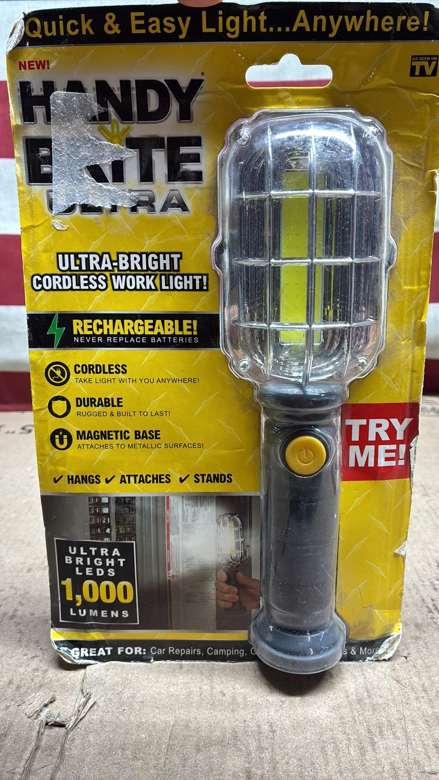 Ontel Ultra-Bright LED Rechargeable Work Light, 1000 Lumens, Magnetic Flashlight