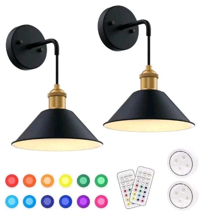 Uixe 8.8" Vintage Black Wireless Wall Lamp w/ Battery Operated Sconce Open Box
