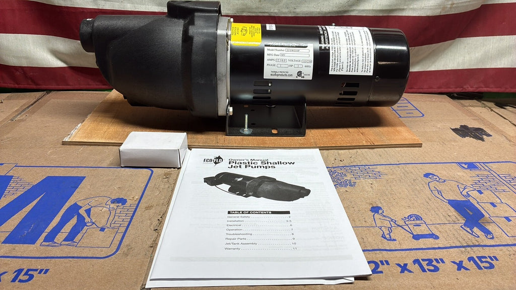 Eco Flo EFSWJ10P 1 HP Plastic Cast Iron Shallow Well Jet Pump 12A 115/230V