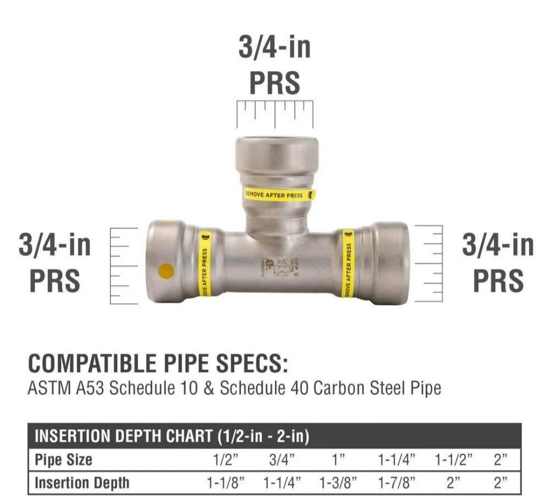Streamline CP04049GH Carbon Steel Gas Press Tee 3/4" PRS