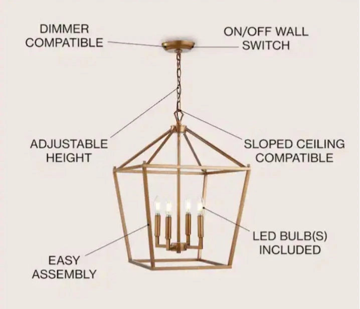 Pagoda 16 in. 4-Bulb Antique Gold Lantern Metal LED Pendant Open Box