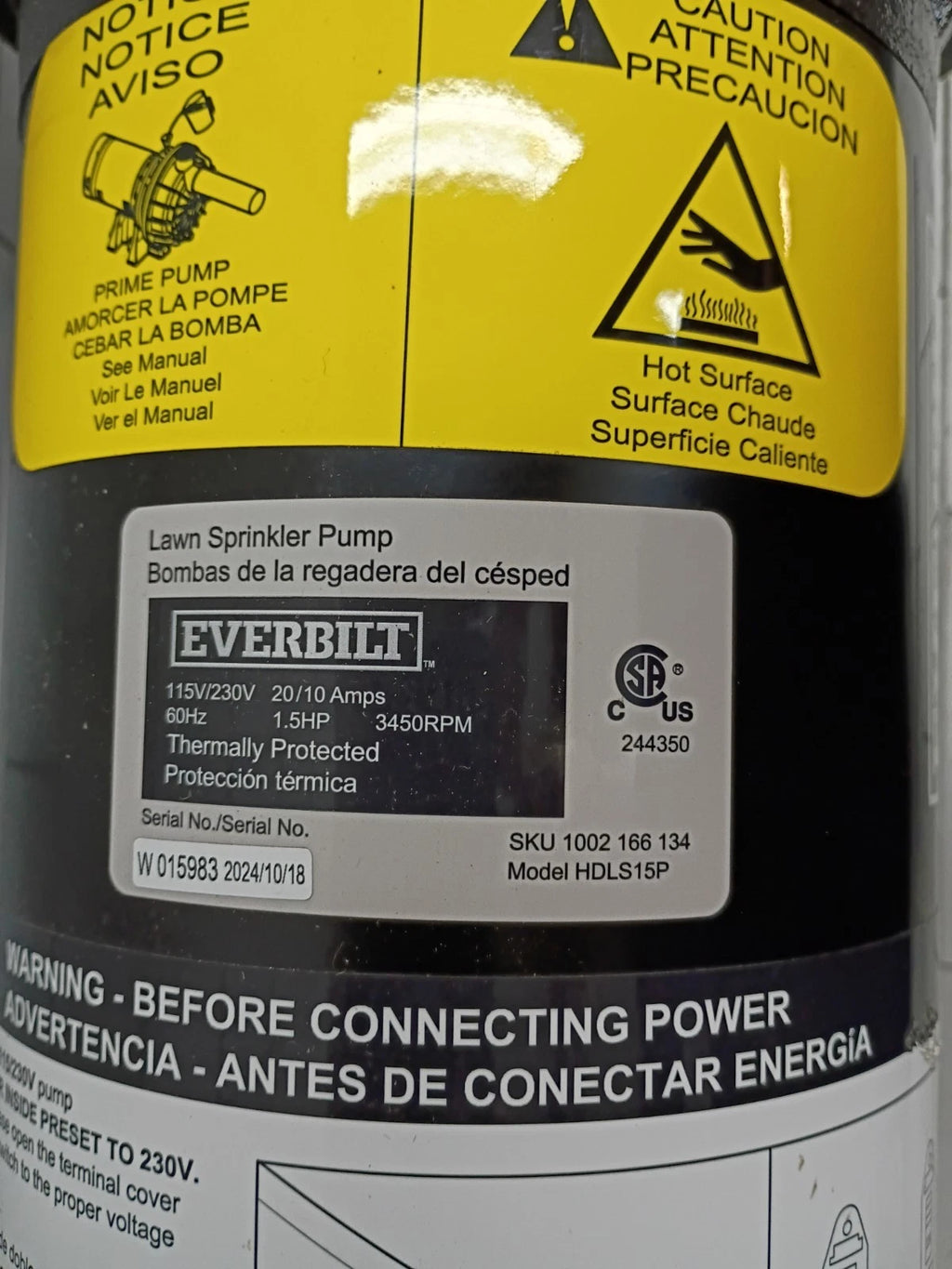 Everbilt HDLS15P Lawn Irrigation Pump Plastic 1.5HP Open Box