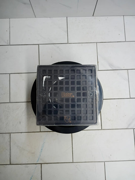 Oatey Round Black Shower Drain with 4-3/16 in. Square Screw-In Open Box