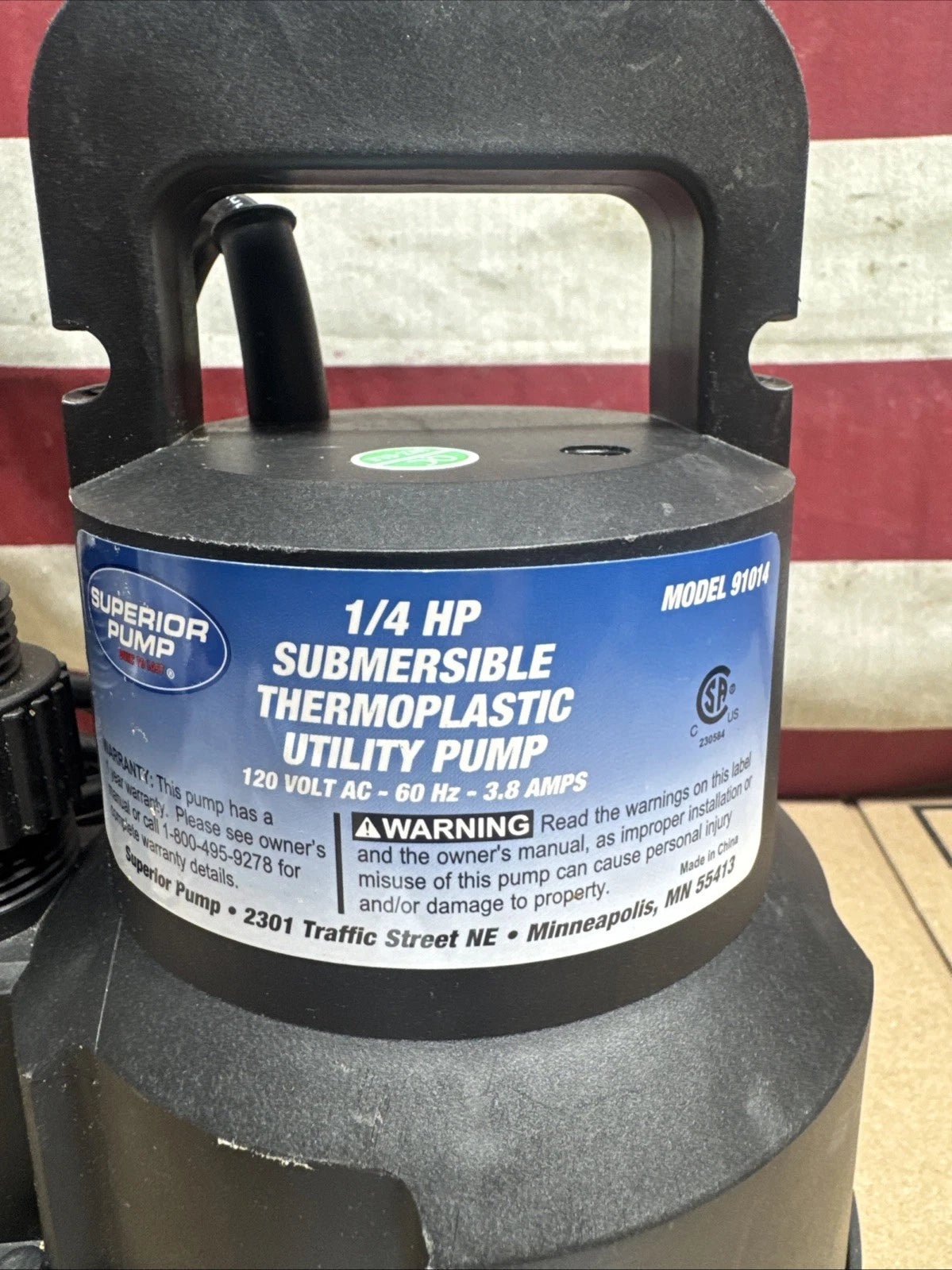 Superior Pump 91014 1/4 HP High Flow Thermoplastic Utility Pump, Black Open Box