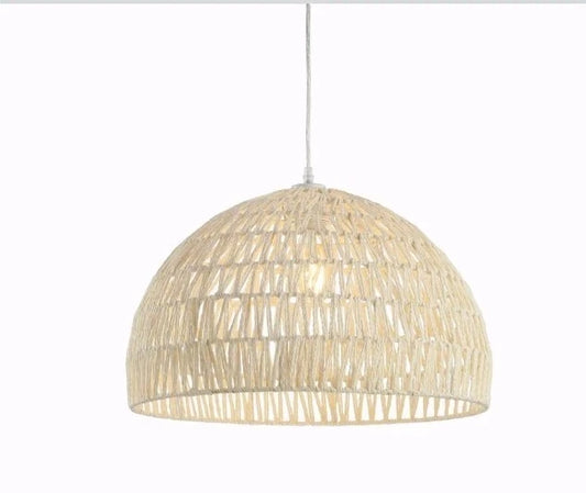 JONATHAN Y Campana JYL6504A 20 in. Woven Rattan Dome LED Pendant-Light, Cream