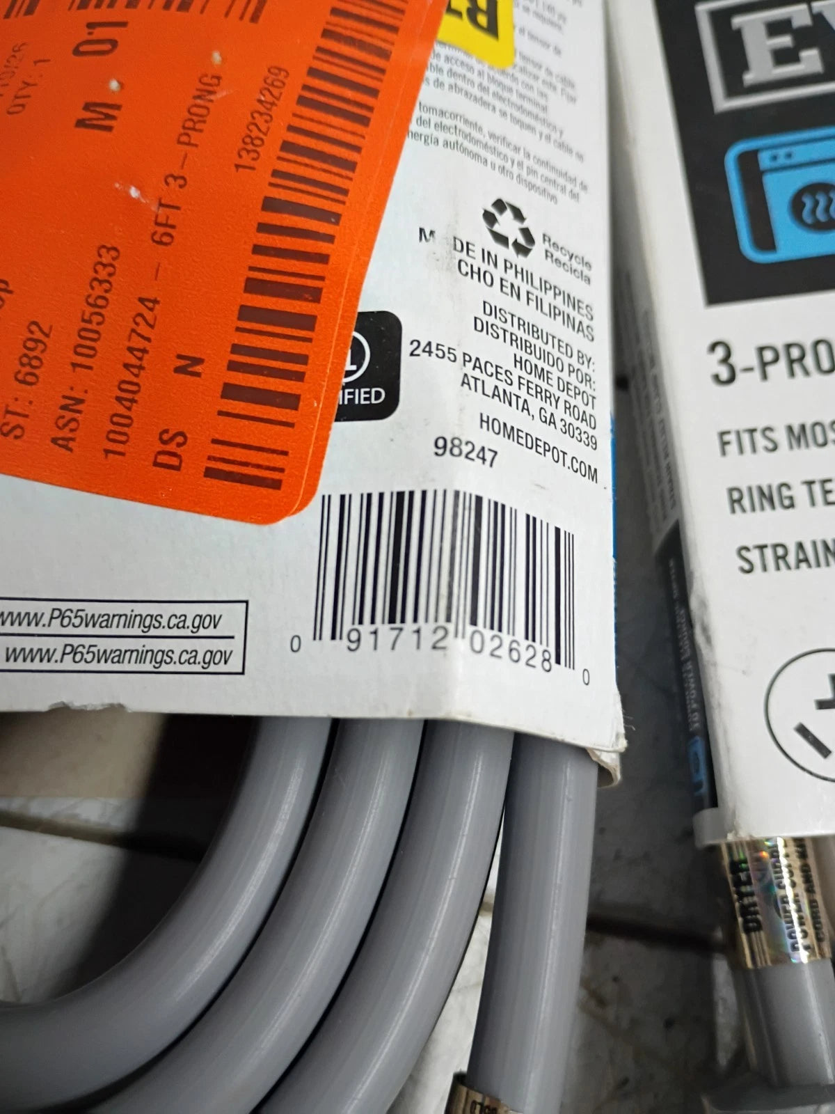 (5 Pack) Everbilt 3-Prong Dryer Power Cord 30 Amp 6ft Open Box