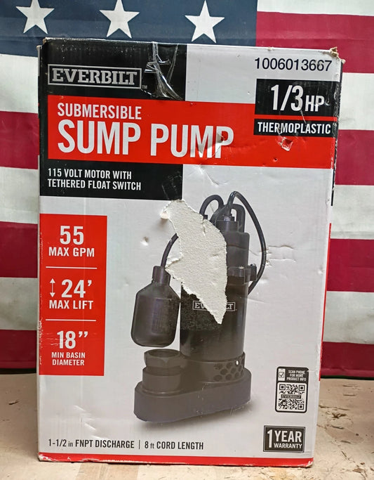 Everbilt 1/3 HP Corrosion Resistant Aluminum Sump Pump w/ Tether Switch OB