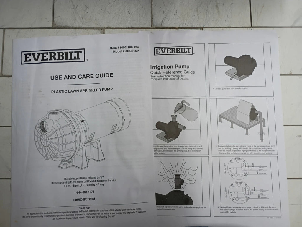Everbilt HDLS15P 1-1/2 HP Plastic Lawn Irrigation Pump PARTS ONLY