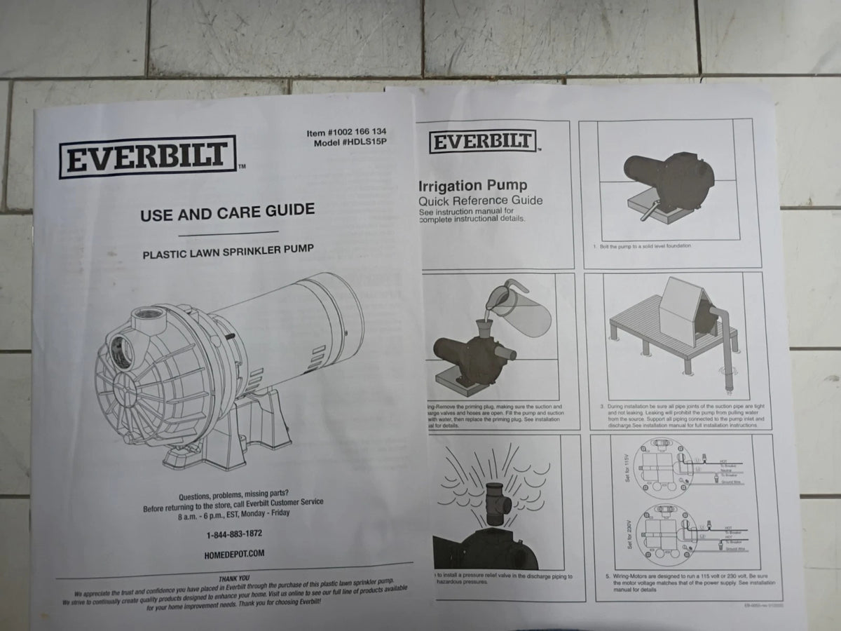 Everbilt HDLS15P 1-1/2 HP Plastic Lawn Irrigation Pump PARTS ONLY