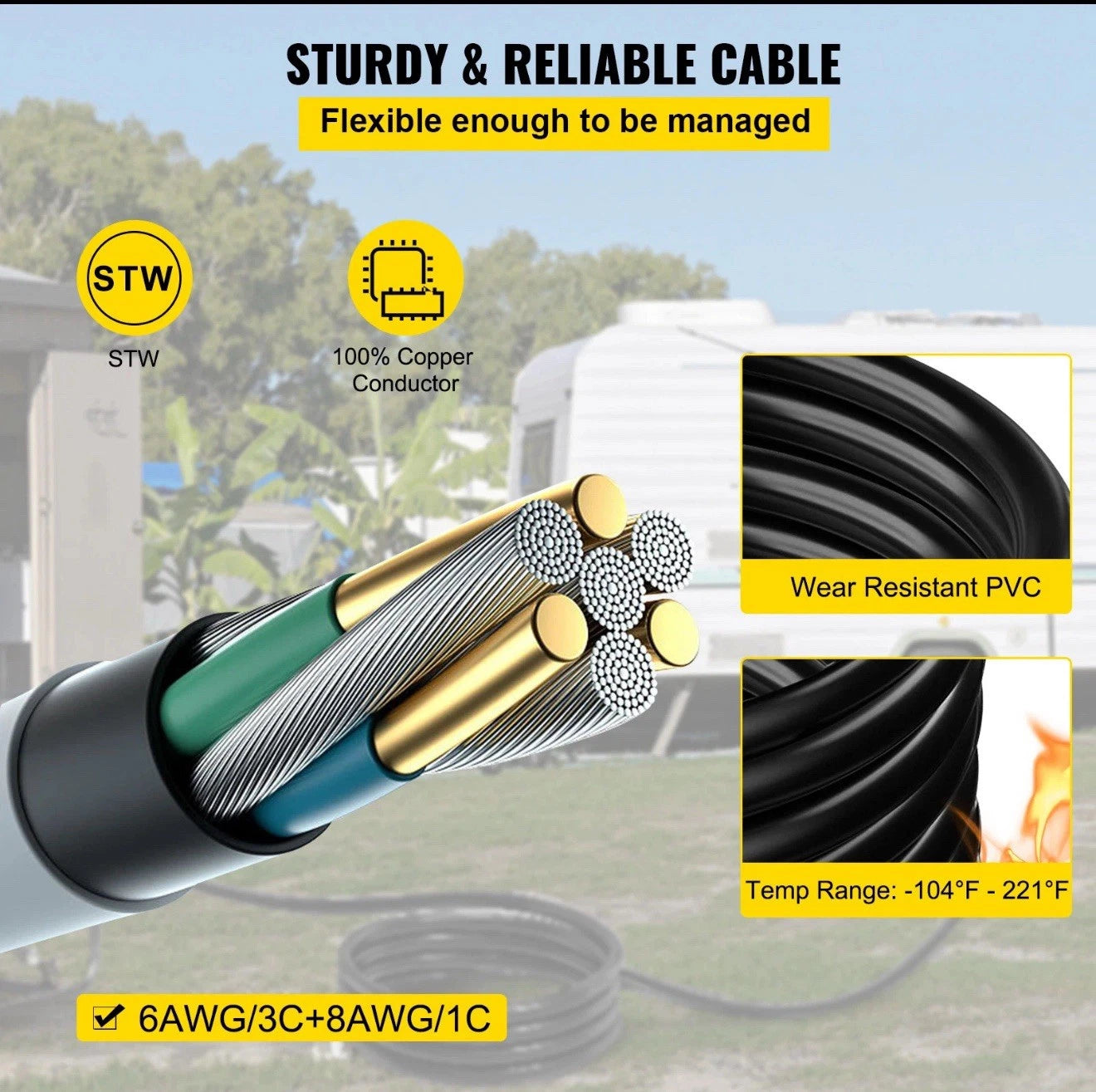 20 ft Generator Extension Cord 50 Amp N14-50P CS636 Locking Connector 20FT50ACZ